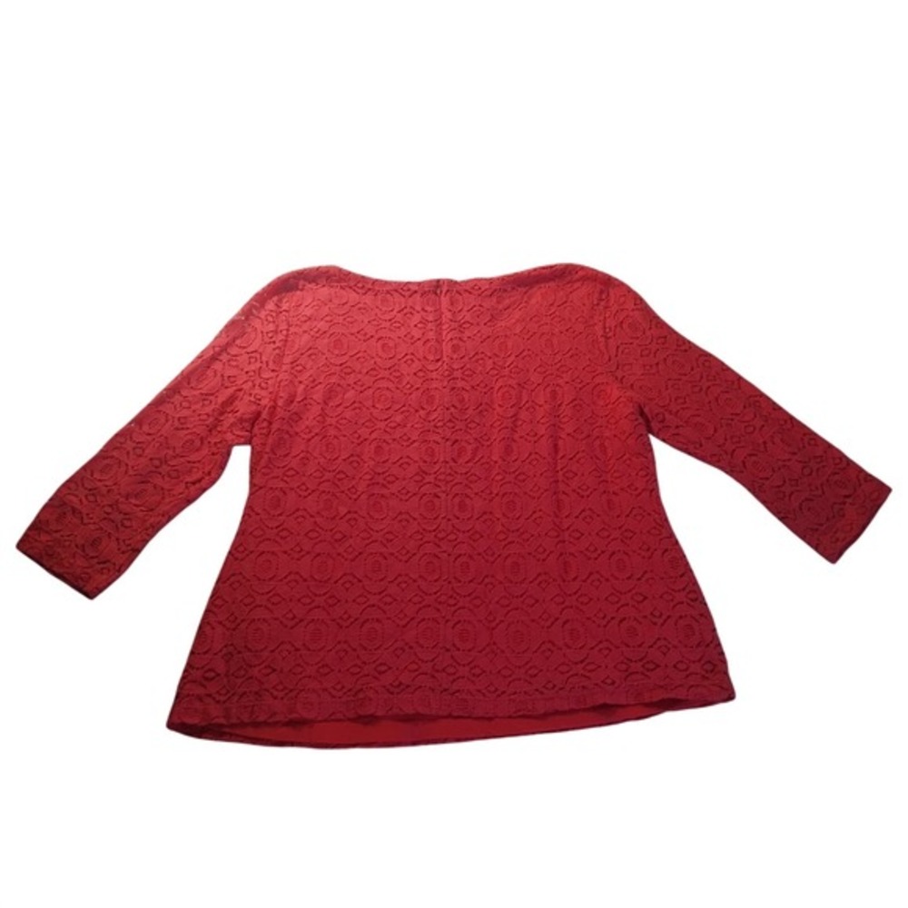 Talbots Geometric Lace Blouse Womens XL Coral Red 3/4 Sleeve Lined Pullover‎ Top - Picture 6 of 7